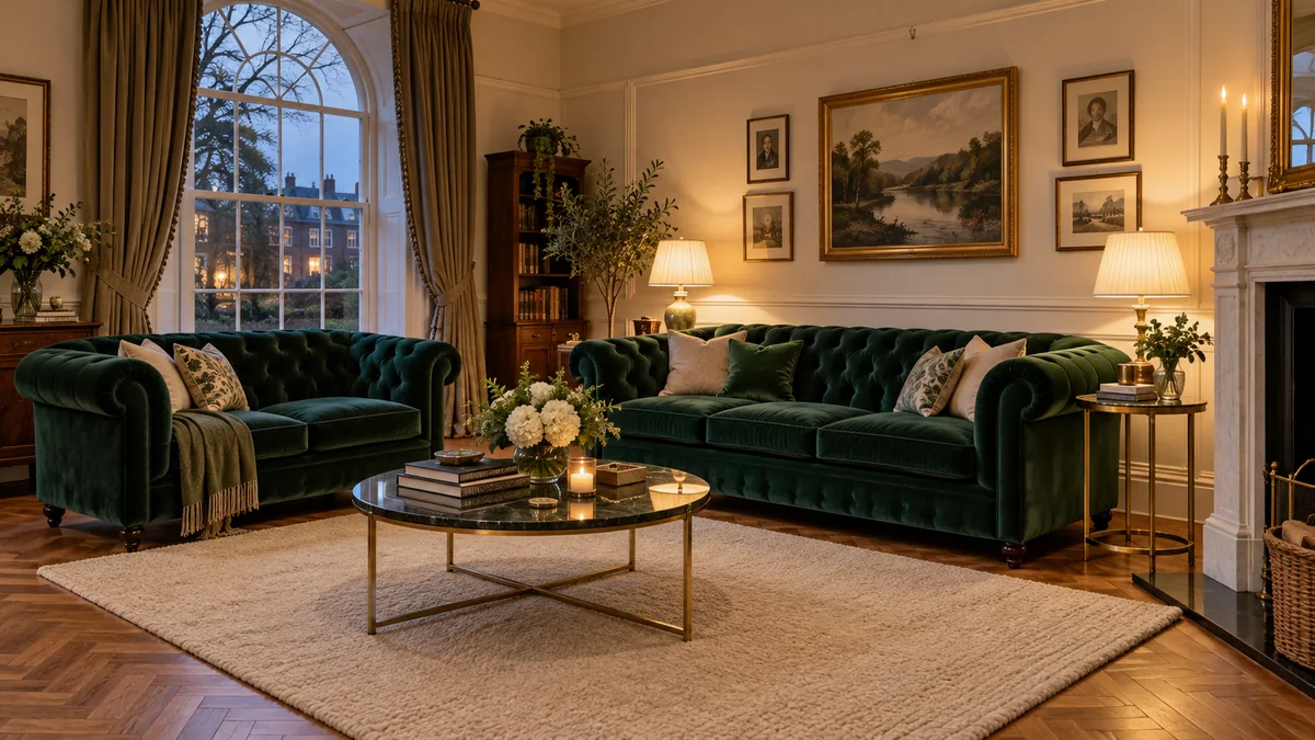 Emerald Velvet Chesterfield Sofa Set