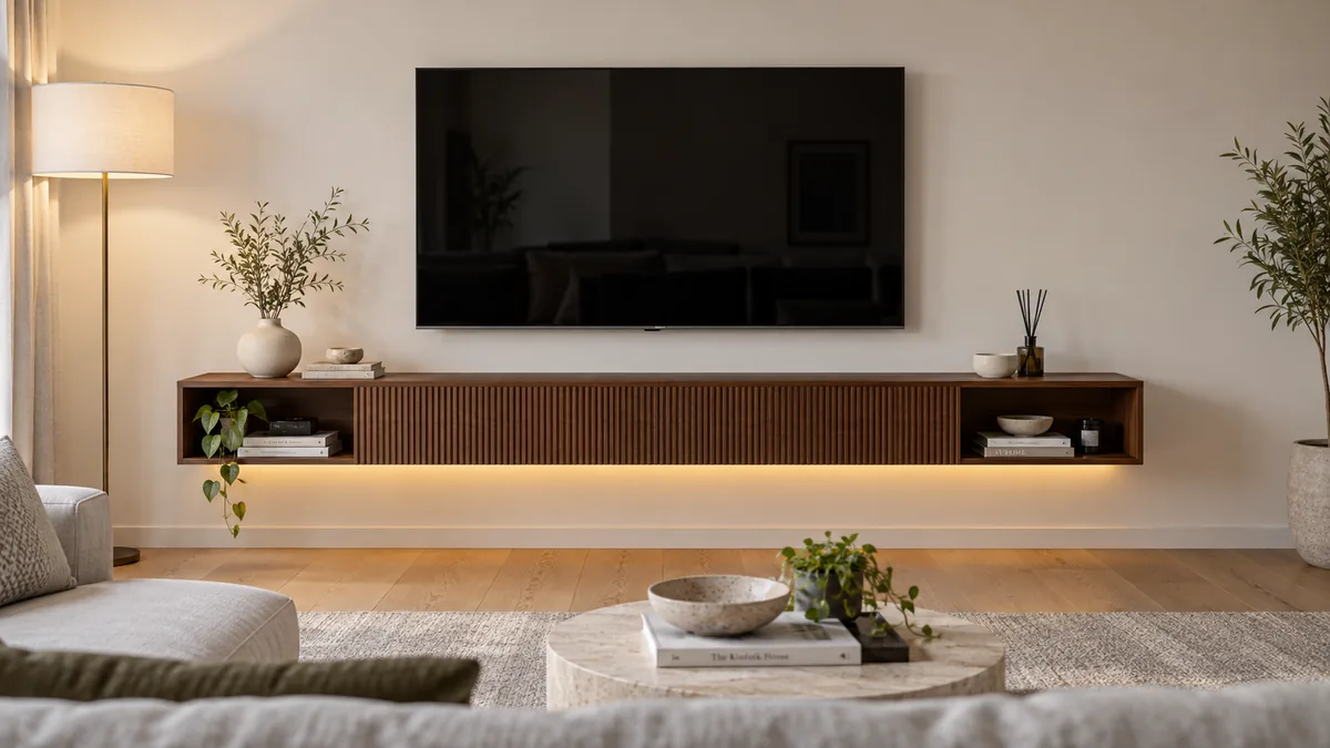 Fluted Walnut Floating TV Unit