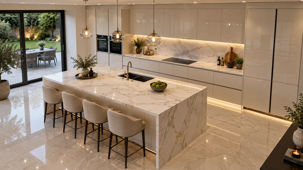 Marble Cascade Island Kitchen