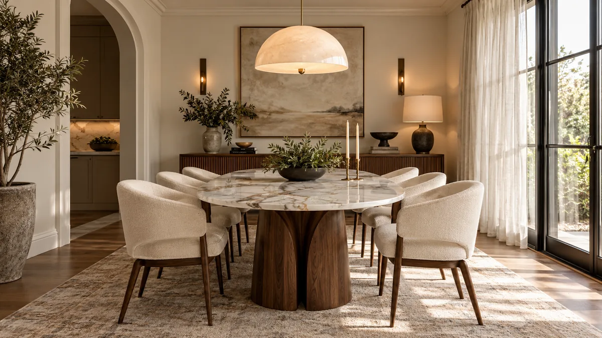 Marble Oval Dining Table Set