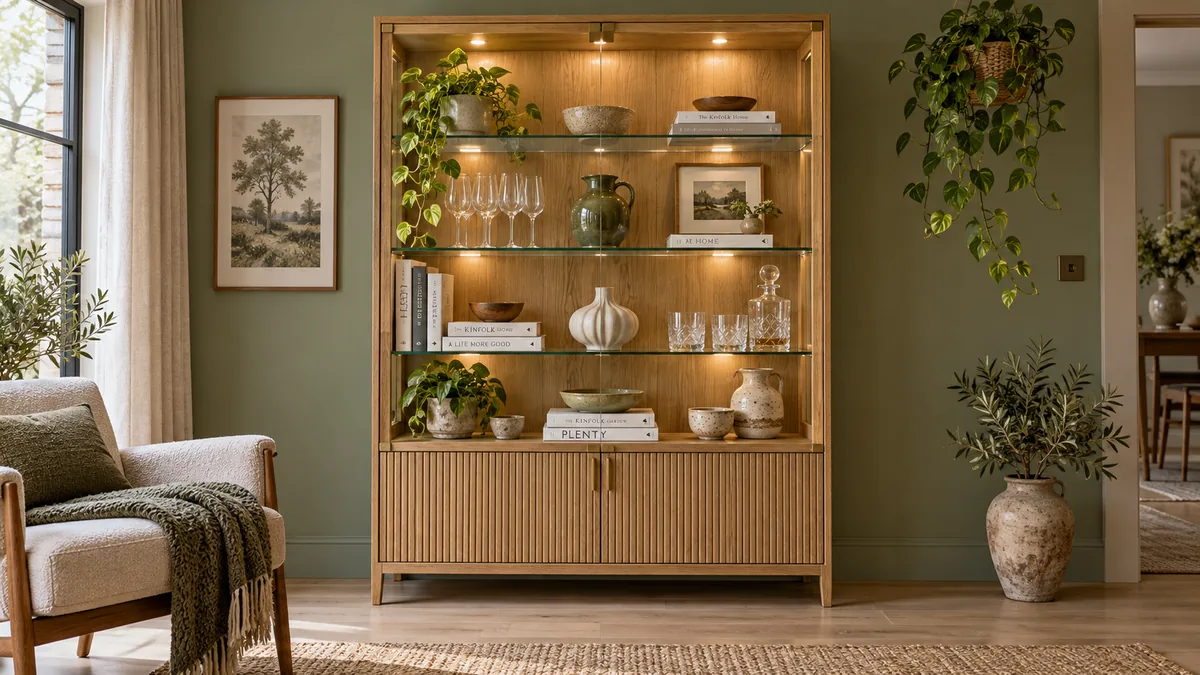 Oak Frame Glass Display Cabinet