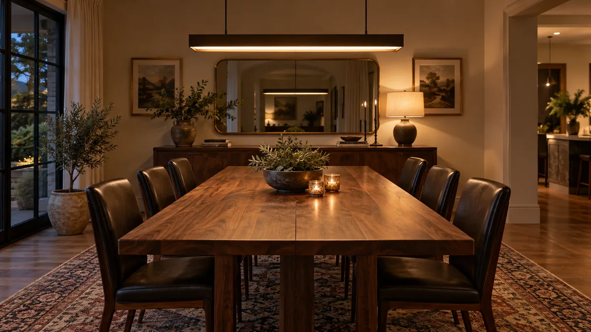 Walnut Long Dining Table Set